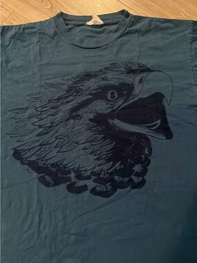 Crewneck Tee with Eagle image Blue. Men's large. 100% cotton. Winnipeg